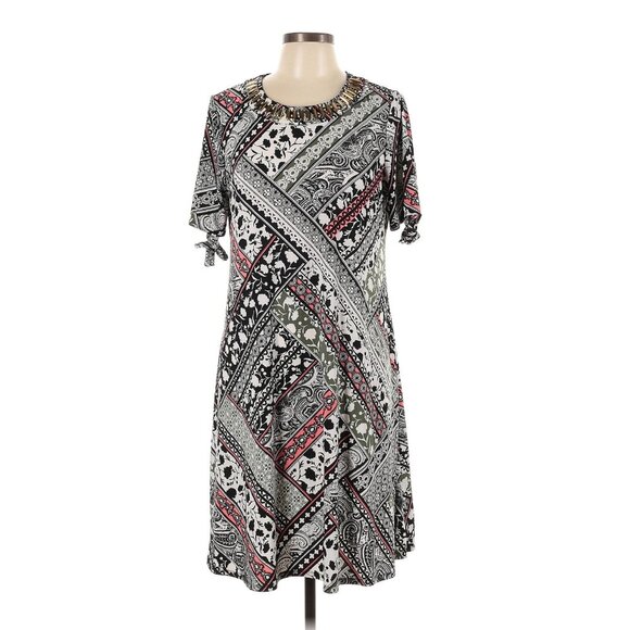Size 1X 16 PATCHWORK MIXED‎ PRINT EMBELLISHED SWING DRESS Summer Wedding PLUS SZ - Picture 7 of 8